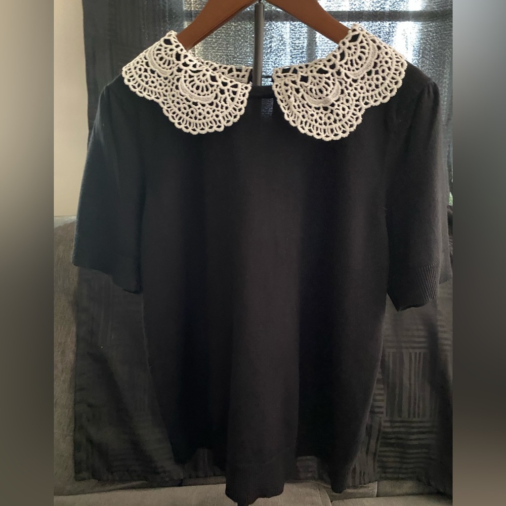 Black Top with White Lace Collar